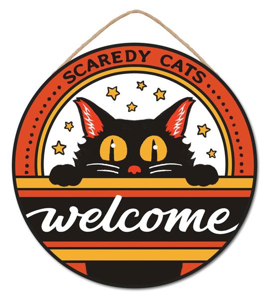 10.5" Diameter Vintage Scaredy Cats Welcome Sign - AP7301 - White Bayou Wreaths & Supply