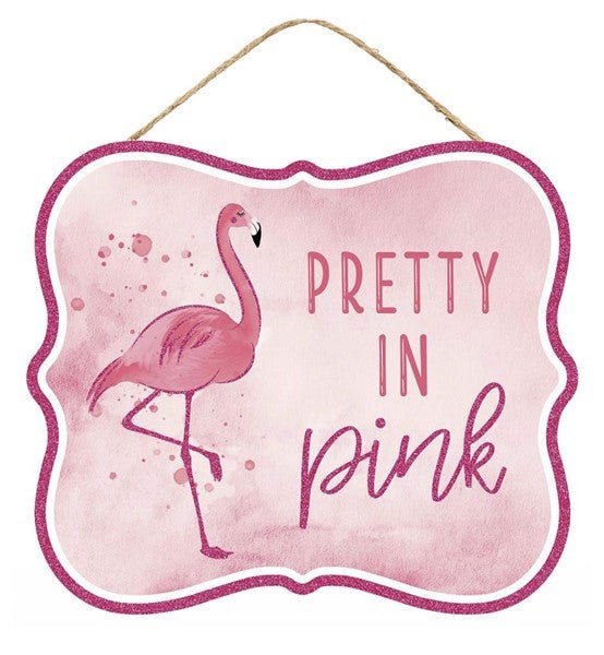 10.5"L x 9"H Pink Glitter Flamingo Sign - AP8889 - White Bayou Wreaths & Supply