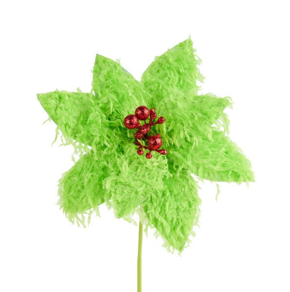 11" Dia Furry Feather Fabric Poinsettia: Lime Green, Red - XS410251 - White Bayou Wreaths & Supply