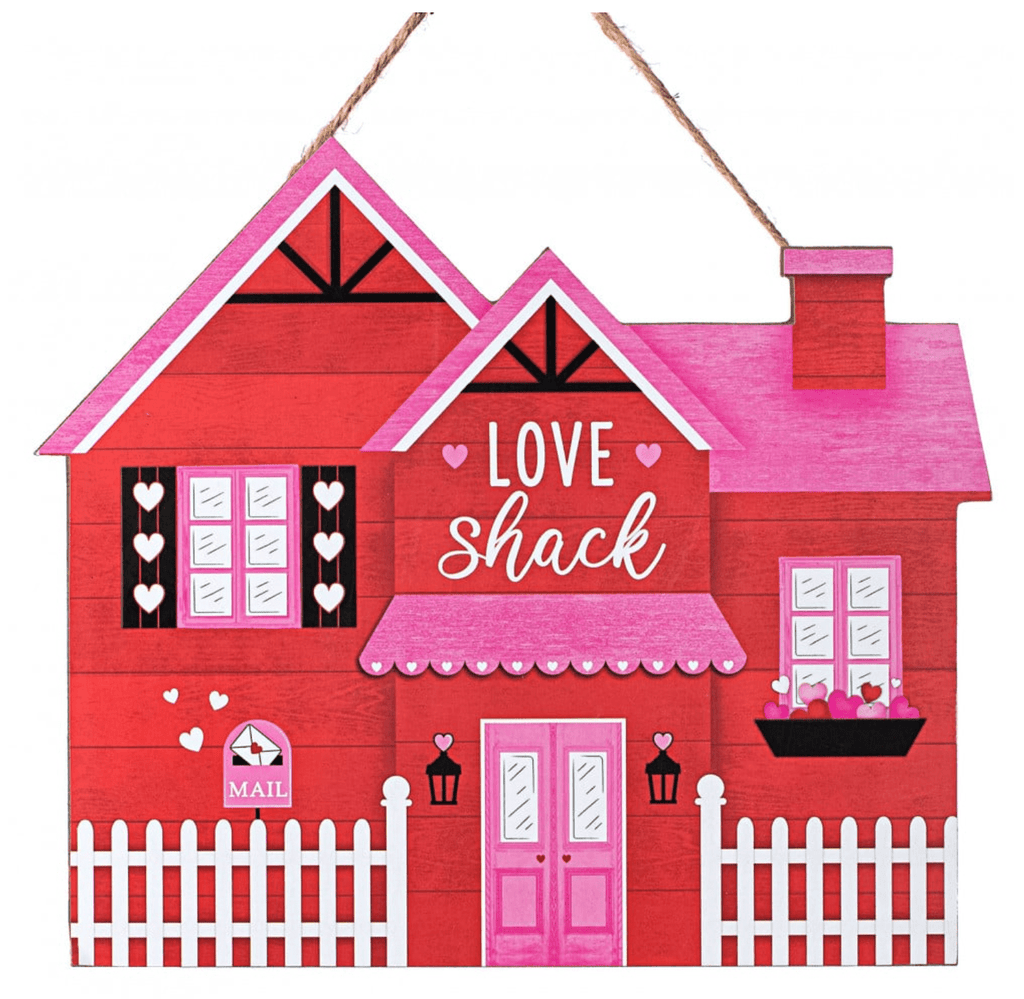 11" Wooden House Sign: Love Shack Valentine - AP7093 - White Bayou Wreaths & Supply