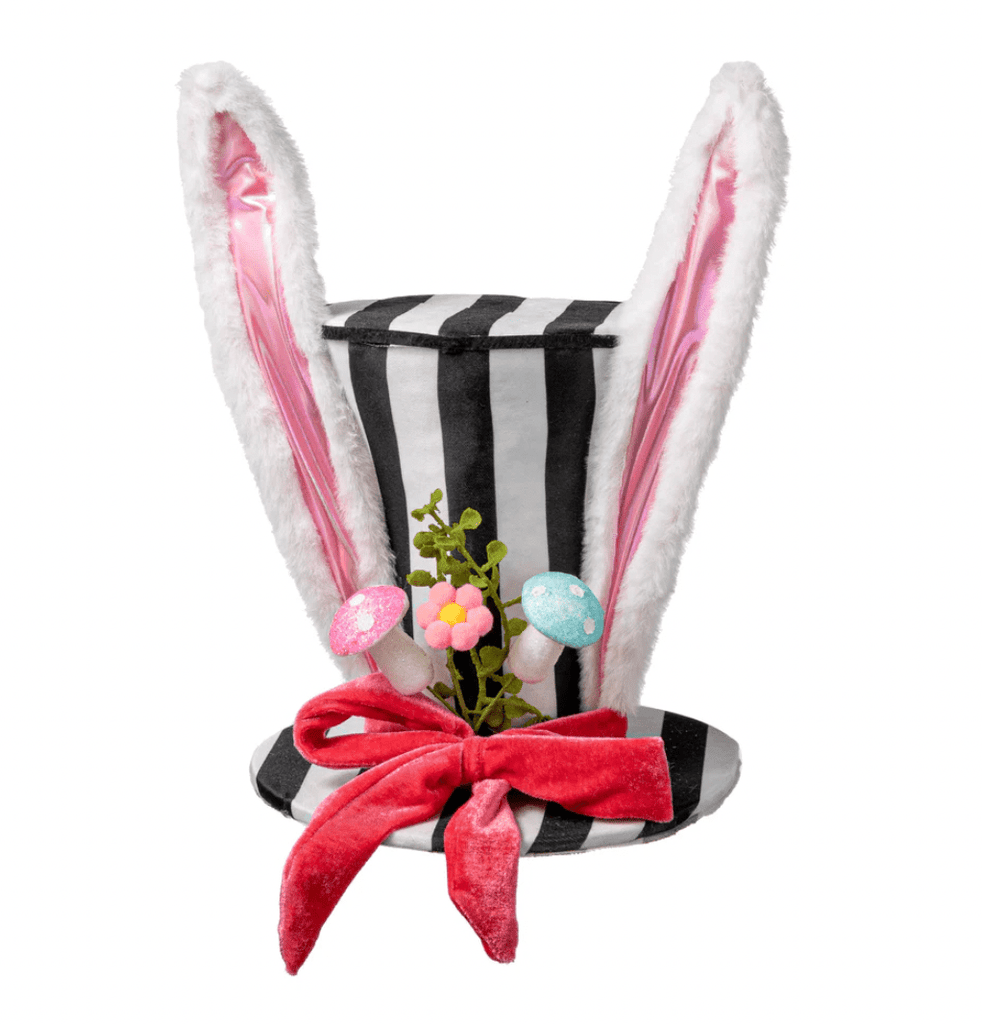 12" Black & White Stripe Bunny Top Hat Decor - 63774BKWT - White Bayou Wreaths & Supply