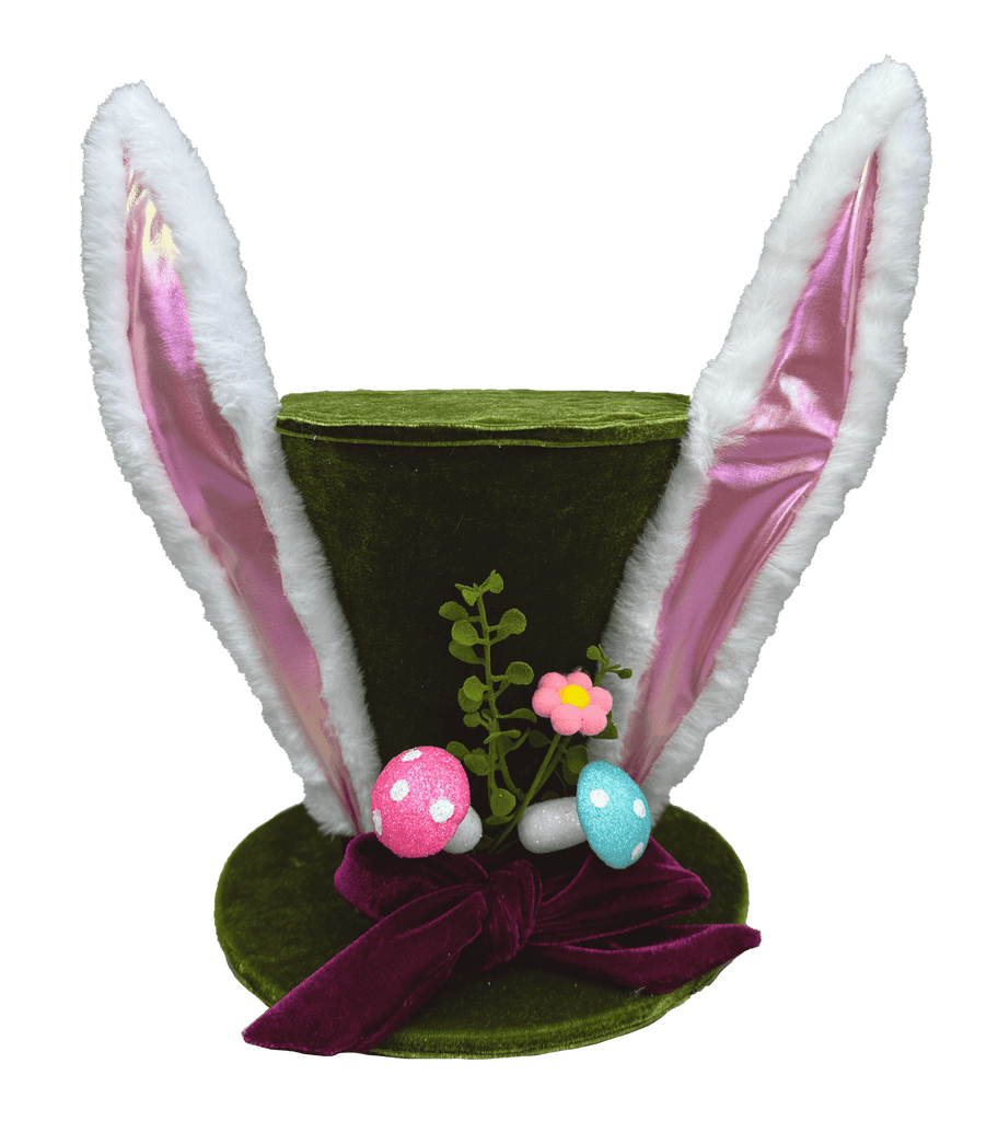 12" Decor Velvet Bunny Top Hat: Green - 63772GN - White Bayou Wreaths & Supply