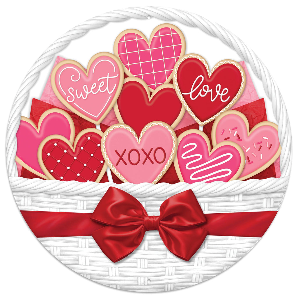 12" Dia Basket w/ Valentine Cookies Sign - MD1526 - White Bayou Wreaths & Supply