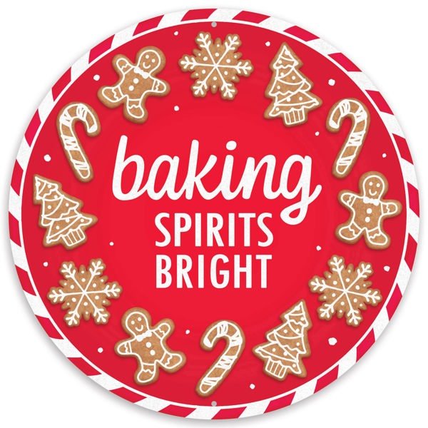 12" Dia Metal Baking Spirits Bright Sign - MD1366 - White Bayou Wreaths & Supply