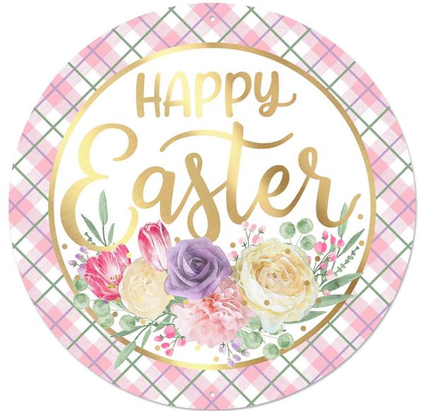 12" Dia Metal Foil Happy Easter Sign - MD0832 - White Bayou Wreaths & Supply