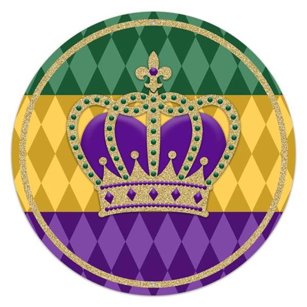 12" Dia Metal / Glitter Mardi Gras Crown Sign - MD1032 - White Bayou Wreaths & Supply