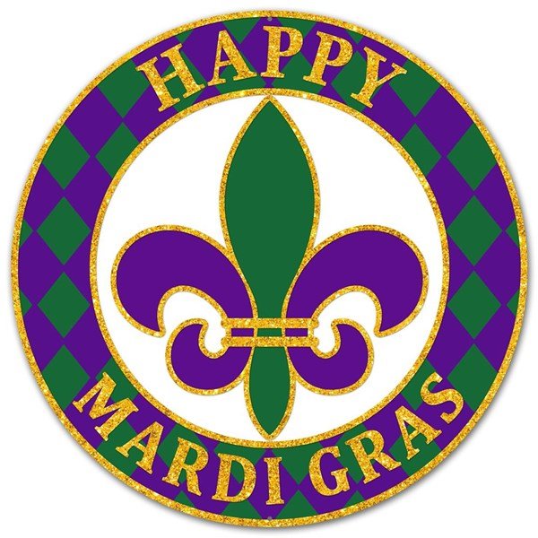 12" Dia Metal "Happy Mardi Gras" Sign - MD0465 - White Bayou Wreaths & Supply