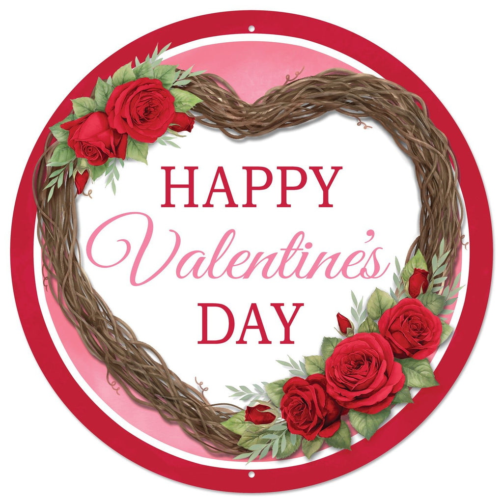 12" Dia Metal Happy Valentine's Day Sign - MD1520 - White Bayou Wreaths & Supply