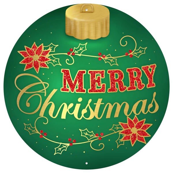 12" Dia Metal Merry Christmas Ornament Sign - MD1328 - White Bayou Wreaths & Supply