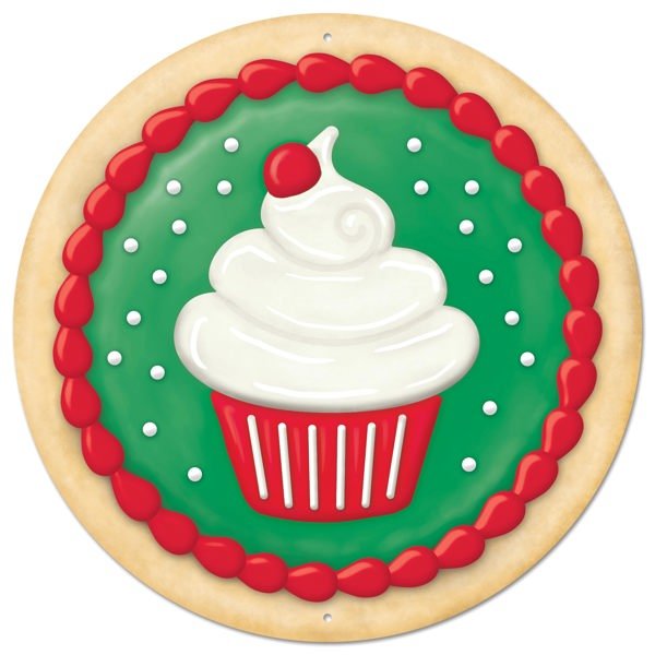 12" Dia Metal Sign Sugar Cookie/Cupcake: Jade, Red, White - MD139346 - White Bayou Wreaths & Supply