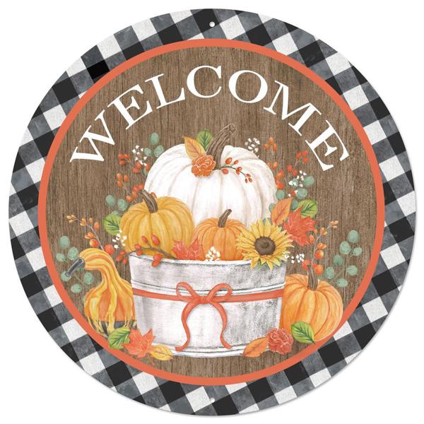 12" Dia Welcome/Pumpkin Bucket Sign - MD1256 - White Bayou Wreaths & Supply