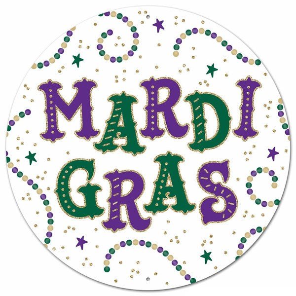 12" Diameter Glitter Mardi Gras Sign - MD0852 - White Bayou Wreaths & Supply