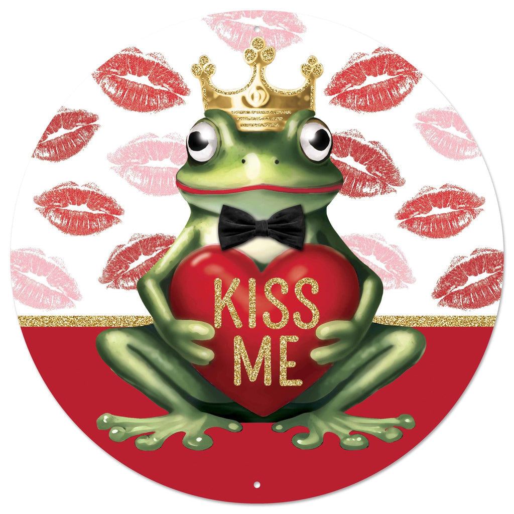 12" Diameter Metal Kiss Me Frog Prince Sign - MD154924 - White Bayou Wreaths & Supply