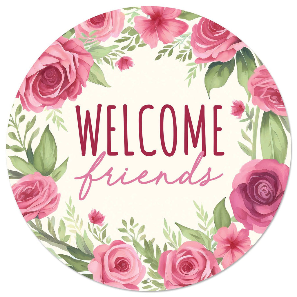 12" Diameter Metal Welcome Friends / Flower Wreath Sign - MD151822 - White Bayou Wreaths & Supply