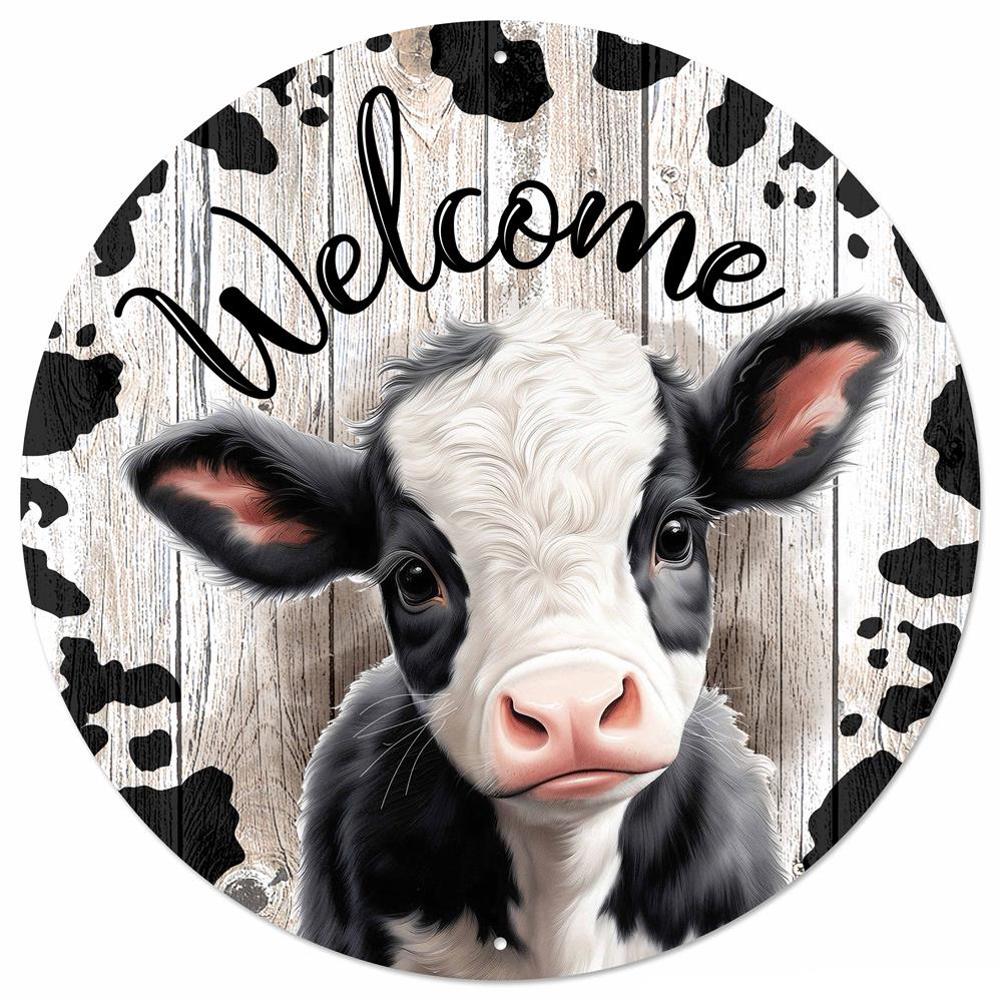 12" Diameter Metal Welcome w/Calf Sign - MD151902 - White Bayou Wreaths & Supply