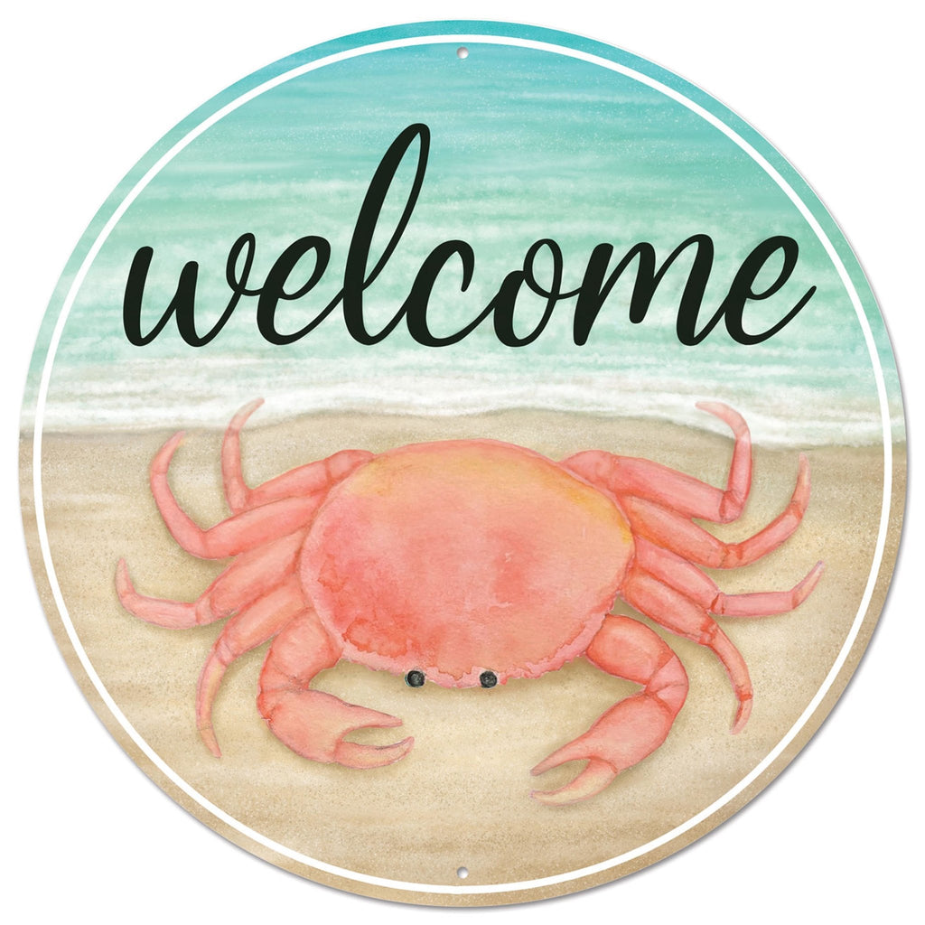 12" Diameter Metal Welcome w/Crab Sign - MD1389 - White Bayou Wreaths & Supply