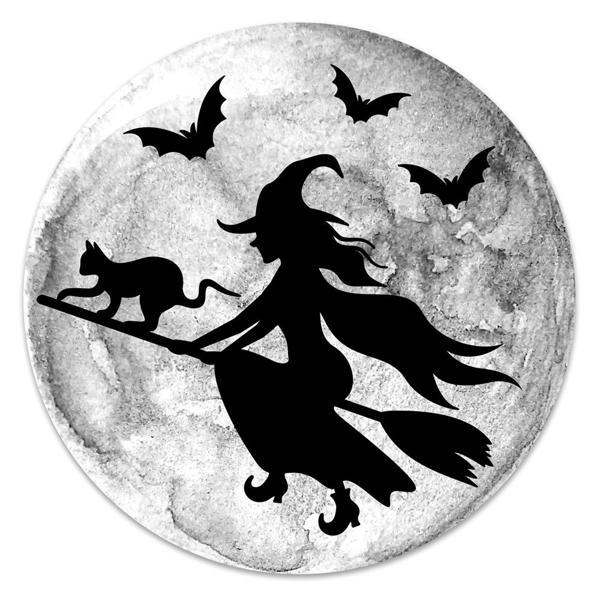 12" Diameter Metal Witch Flying By Moon Sign - MD1181 - White Bayou Wreaths & Supply