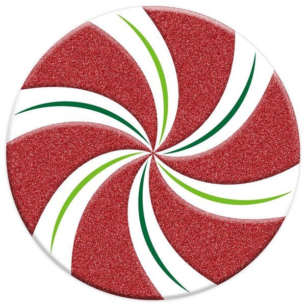 12" Diameter Metal/Embossed Glitter Peppermint Sign - MD0734 - White Bayou Wreaths & Supply