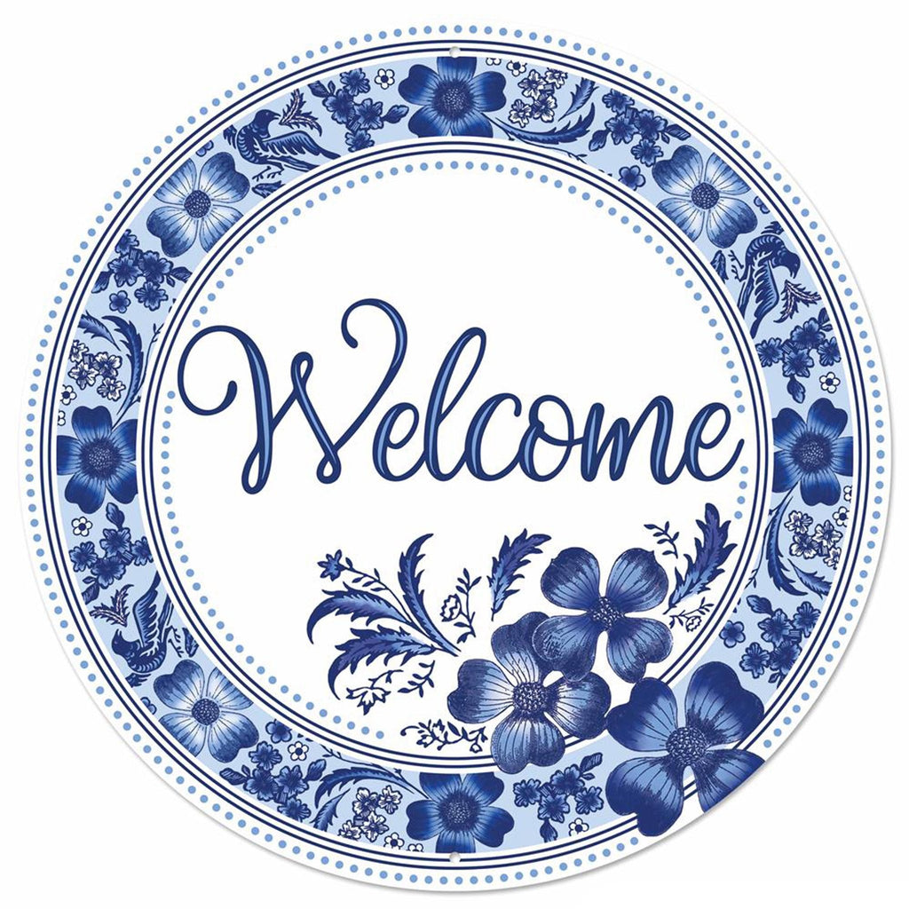 12" Metal Chinoiserie Welcome Sign - MD1356 - White Bayou Wreaths & Supply