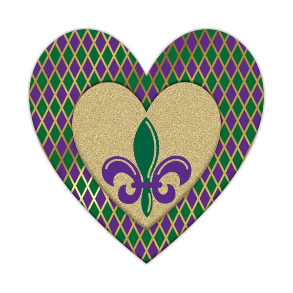 12" Square Metal Harlequin Mardi Gras Heart - MD1377 - White Bayou Wreaths & Supply