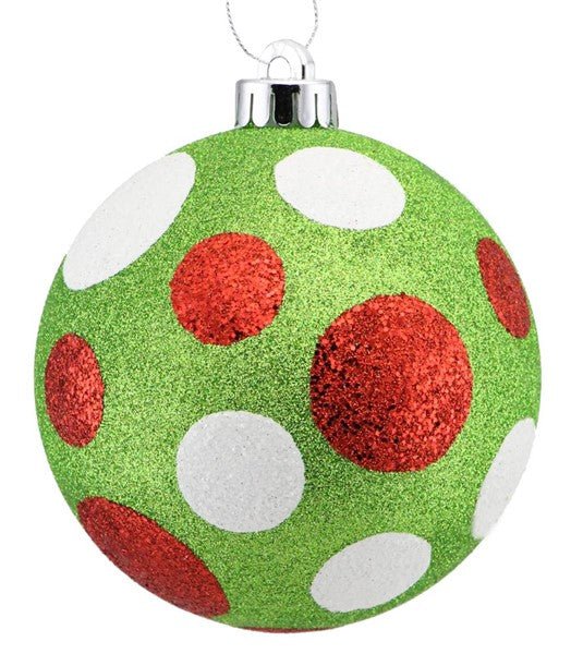 120mm All Glitter Polka Dot Ball: Lime Green, Red, White - XY8918M5 - White Bayou Wreaths & Supply