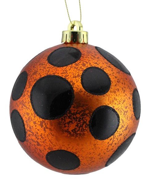 120mm Antique Look Shiny Black Dots Ornament: Matte Orange, Black - XY8806K2 - White Bayou Wreaths & Supply