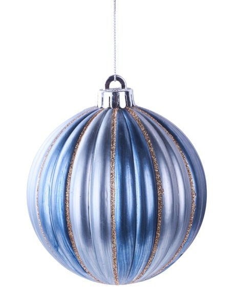 120mm Glitter Vertical Stripe Ball Ornament: Multi Blue, Gold - XJ5264EH - White Bayou Wreaths & Supply