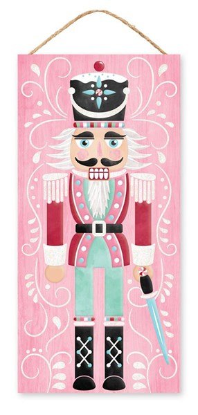 12.5"H X 6"L Glitter Nutcracker Sign: Pink, Red, White - AP8925 - White Bayou Wreaths & Supply