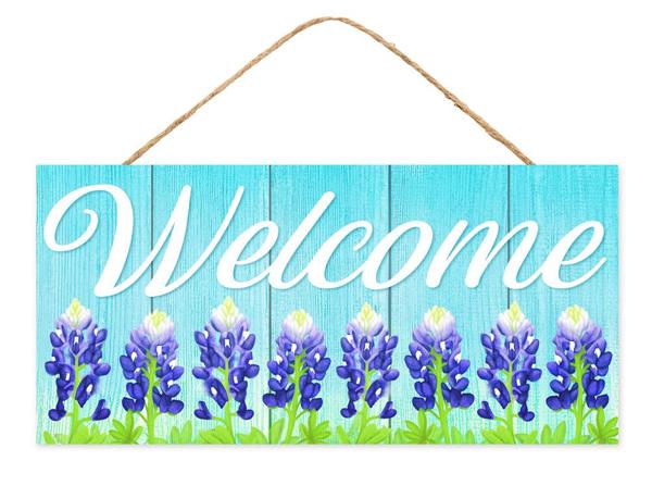 12.5"H X 6"L Welcome w/ Bluebonnets Sign - AP7267 - White Bayou Wreaths & Supply