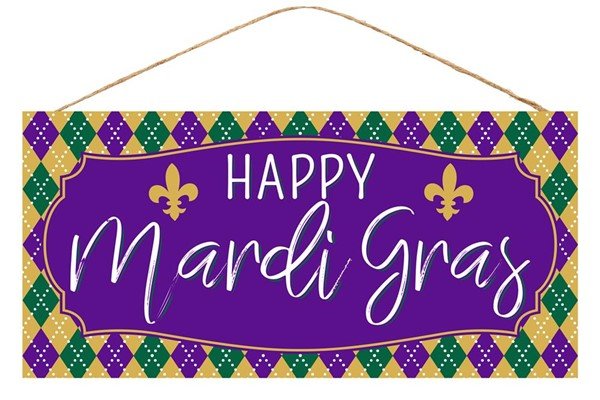 12.5"L Happy Mardi Gras Sign - AP8497 - White Bayou Wreaths & Supply