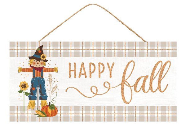 12.5"L x 6"H Happy Fall / Scarecrow Sign - AP8928 - White Bayou Wreaths & Supply