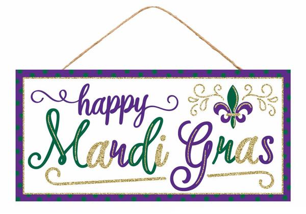 12.5"L x 6"H Happy Mardi Gras Glitter Sign - AP7838 - White Bayou Wreaths & Supply