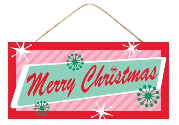 12.5"L x 6"H Retro Merry Christmas Sign - AP7336 - White Bayou Wreaths & Supply