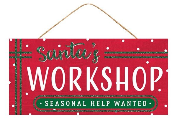 12.5"L X 6"H Santa's Workshop Sign - AP8899 - White Bayou Wreaths & Supply