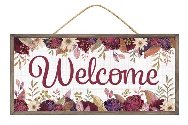 12.5"L x 6"H Welcome w/Fall Flowers Sign - AP7862 - White Bayou Wreaths & Supply