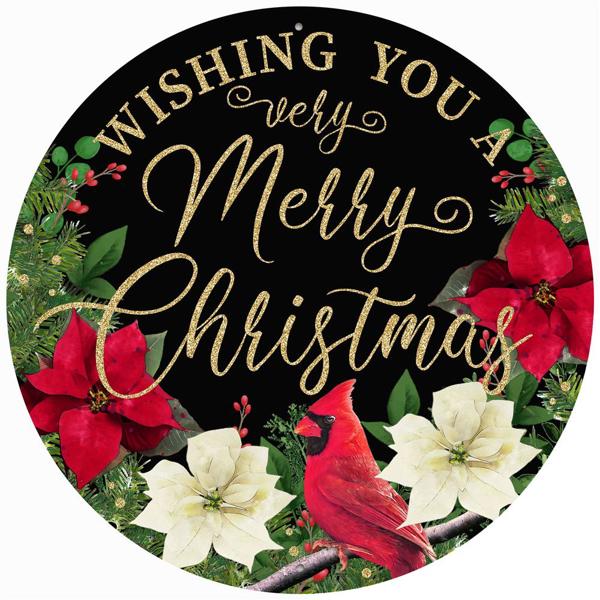 12"Dia Metal/Glitter Merry Christmas Sign - MD1011 - White Bayou Wreaths & Supply