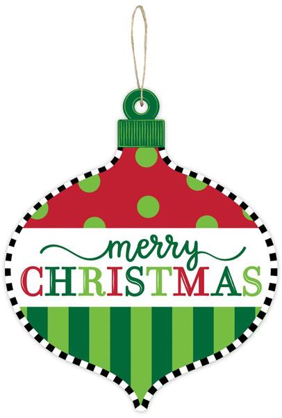 12"H x 10"L Merry Christmas Ornament Shape Sign - AP7159 - White Bayou Wreaths & Supply