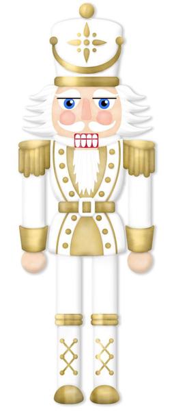 12"H x 4"L Metal Nutcracker Sign: White, Gold - MD1079 - White Bayou Wreaths & Supply