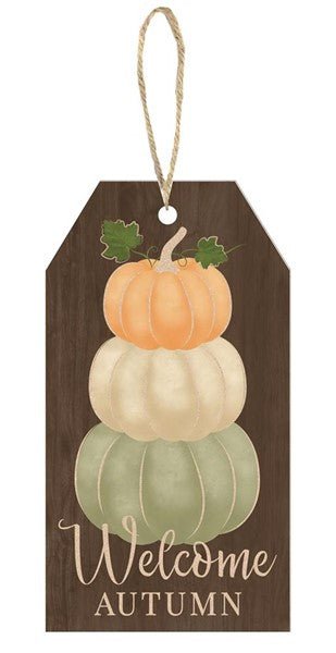 12"H x 6.5"L "Welcome Autumn" Pumpkin Sign - AP8833 - White Bayou Wreaths & Supply