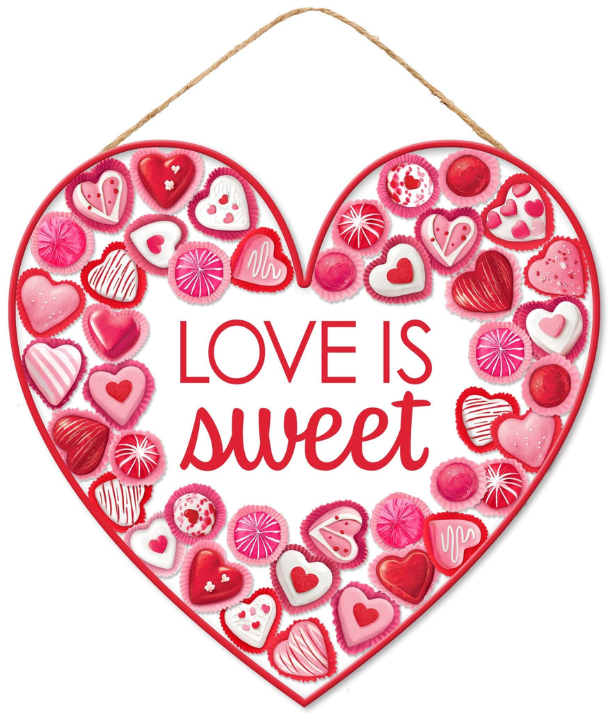 12"L Love Is Sweet Heart Shaped Sign - AP7385 - White Bayou Wreaths & Supply