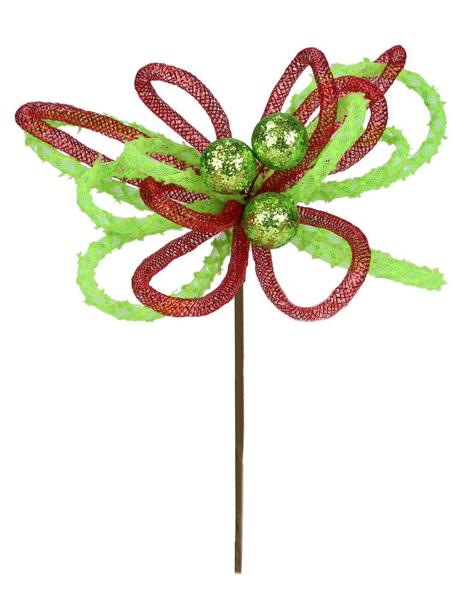 12"L Snowdrift/Tubing Glitter Ball Pick: Fresh Green, Lime, Red - XP3813J9 - White Bayou Wreaths & Supply