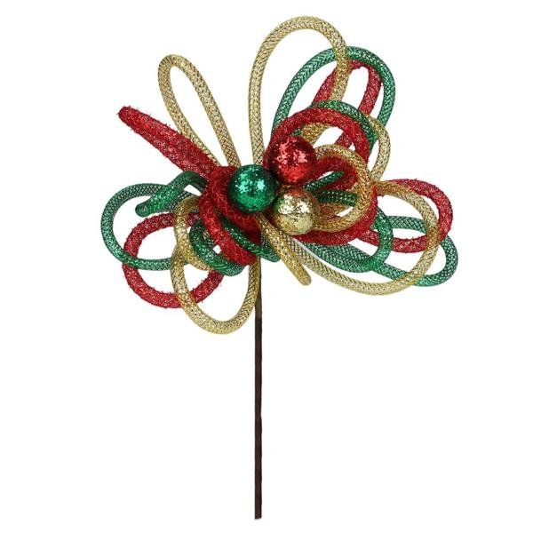 12"L Tinsel Glitter Ball Pick: Emerald, Gold, Red - XP3820M5 - White Bayou Wreaths & Supply