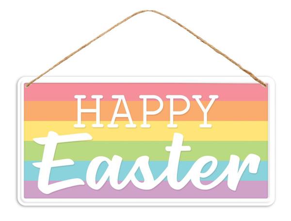 12"L x 6"H Tin Happy Easter Sign - MD1240 - White Bayou Wreaths & Supply