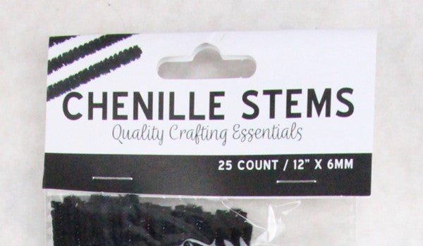 12"L X 6mm Chenille Stems: Black - MA200402 (Bag of 25) - White Bayou Wreaths & Supply