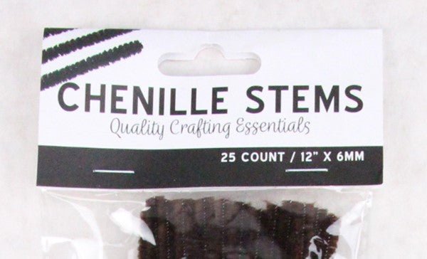 12"L X 6mm Chenille Stems: Brown - MA200404 (Bag of 25) - White Bayou Wreaths & Supply