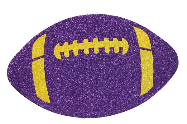 12"L x 7.25"W Glitter Football: Purple, Yellow - MD0272E4 - White Bayou Wreaths & Supply