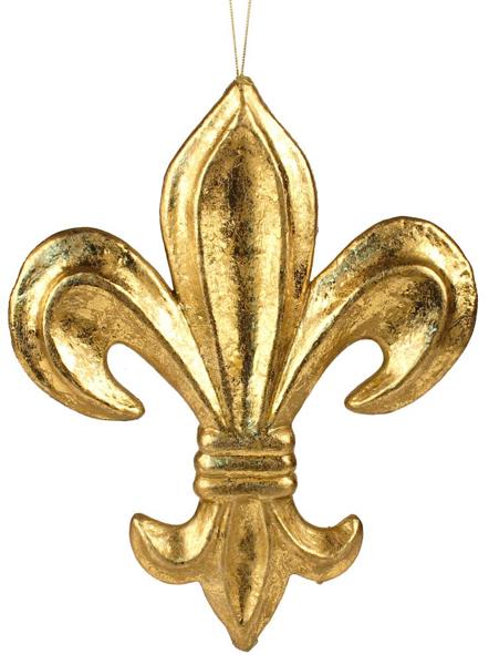 13" Fleur De Lis w/Hanger: Gold w/ Gold Leaf - MZ1673H6 - White Bayou Wreaths & Supply