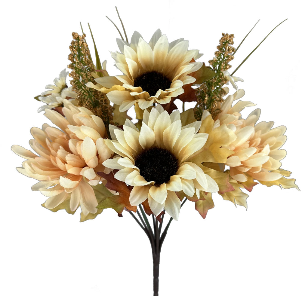 13" Mum, Sunflower Bush: Beige - 56690BE - White Bayou Wreaths & Supply