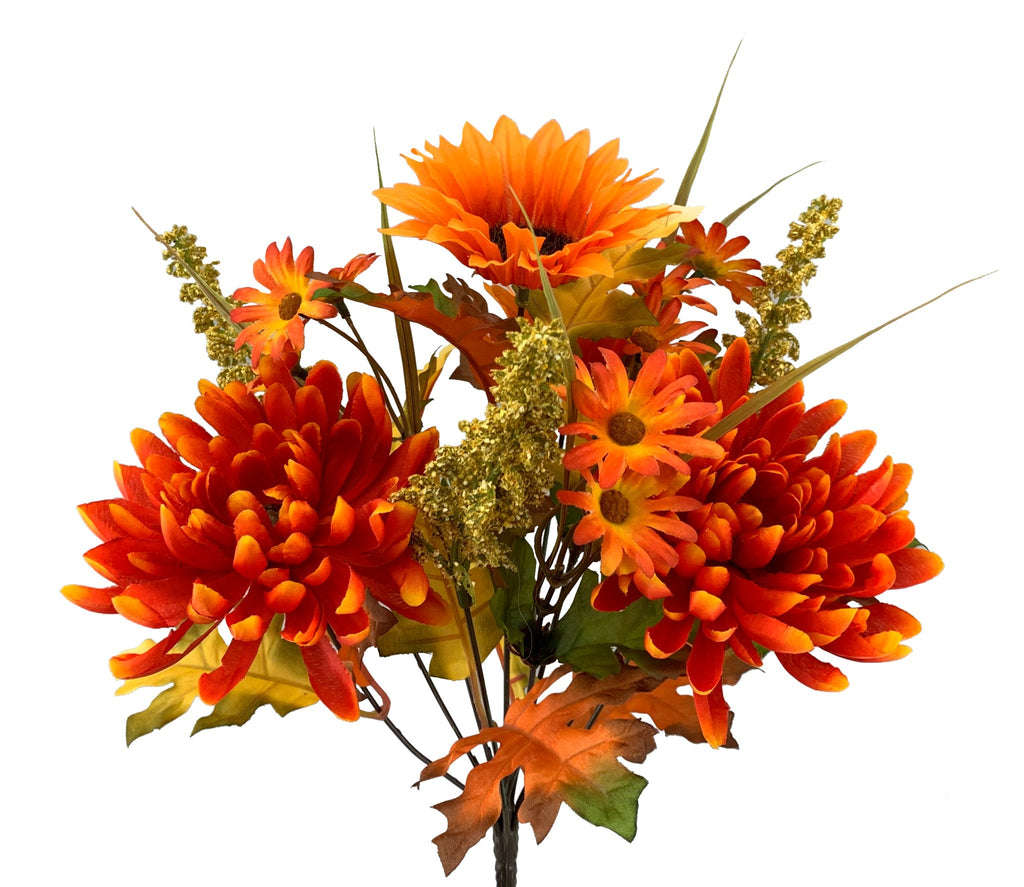 13" Mum, Sunflower Bush: Orange - 56690OR - White Bayou Wreaths & Supply