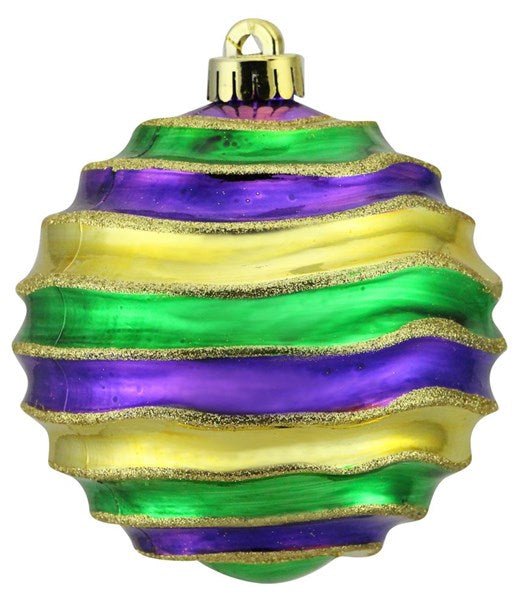 130mm Groove Ball Ornament: Mardi Gras - XY495958 - White Bayou Wreaths & Supply